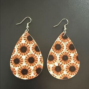 Faux leather Sunflower Teardrop Earrings